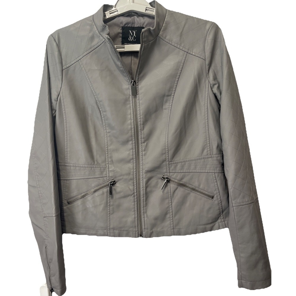 New York & Co NWT Women's Gray Vegan Friendly Faux Leather Jacket Zip Up Medium